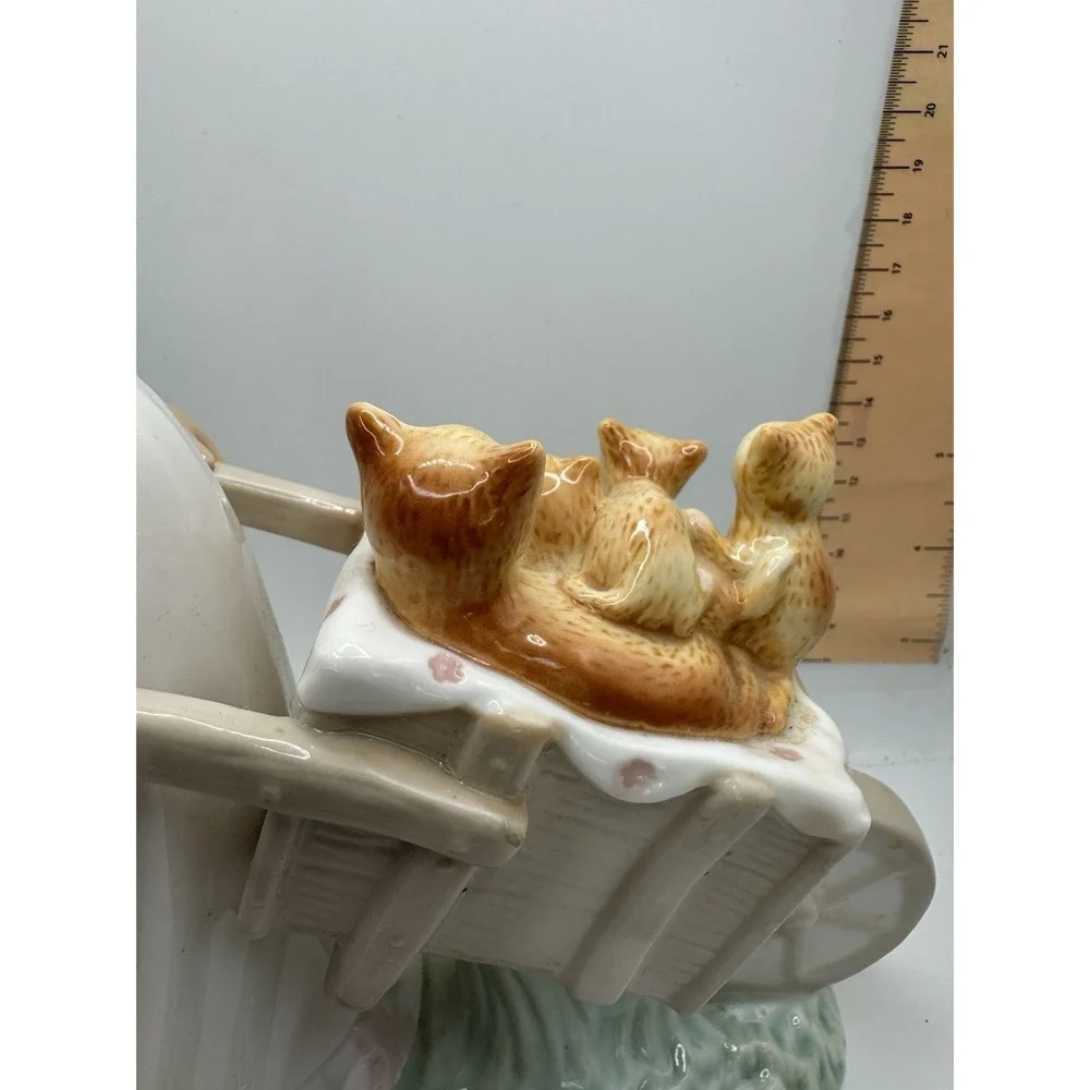 Porcelain Young Woman Girl Wheel Barrel of Kittens Cats 9